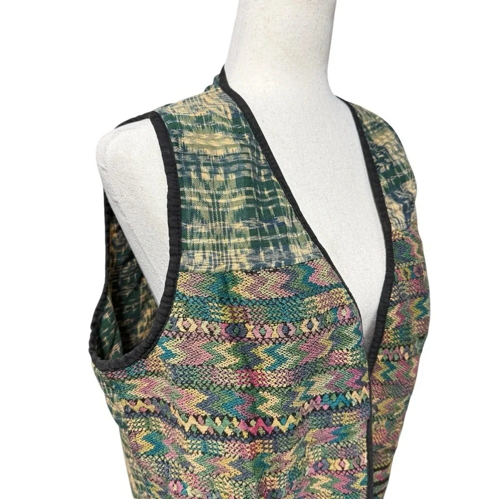 Handmade Multicolor‎ Embroidered Woven Boho Eclectic Vintage Vest Size Medium *